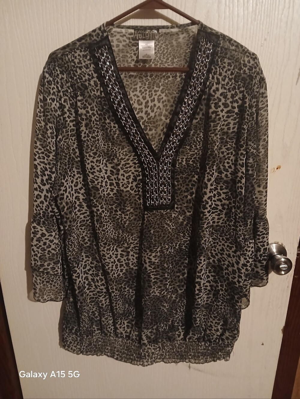 Black and Gray Leopard Print V-Neck Tunic